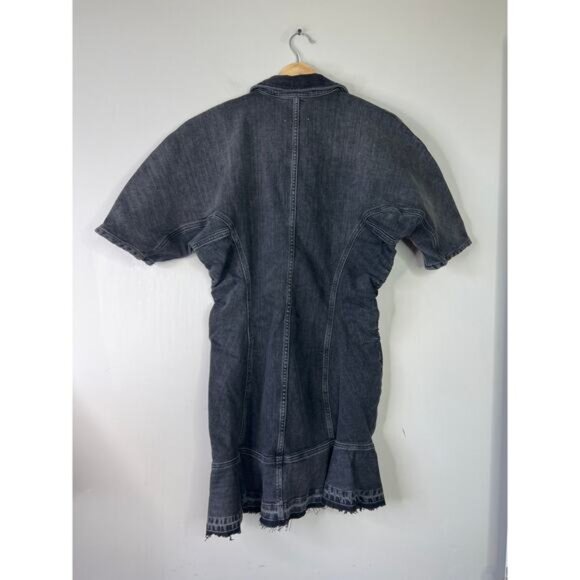NWT Ganni Short Sleeves Collared Denim Washed Black Mini Dress Size: 10 - Picture 7 of 9